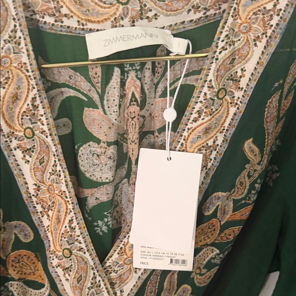 Zimmermann Devi Midi Dress in Emerald & Paisley NWT size 1 - Picture 12 of 14